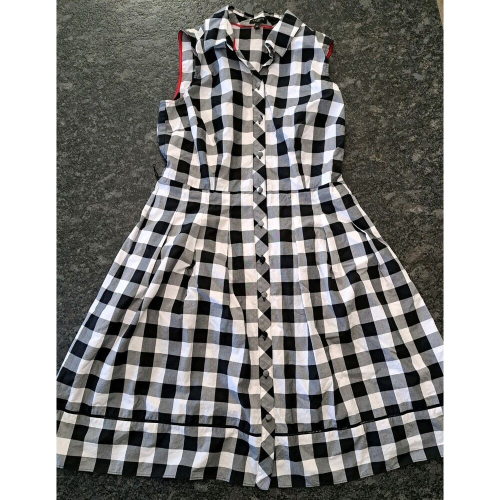 Talbots Black & White Gingham Sleeveless Dress Button Front Size 8 P Petite